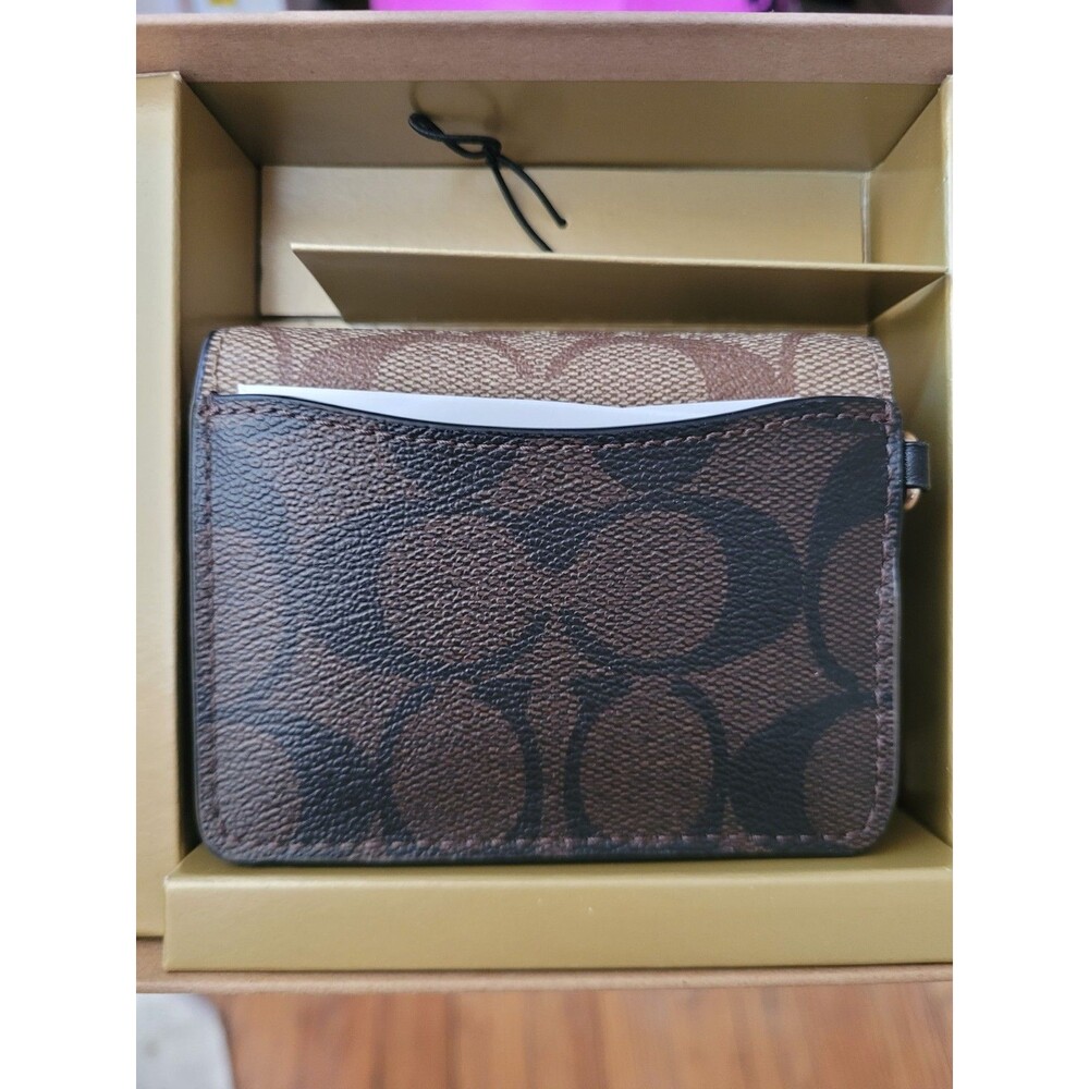 Coach Mini Wallet On Chain Signature Monogram Canvas Bag Purse - Picture 7 of 16